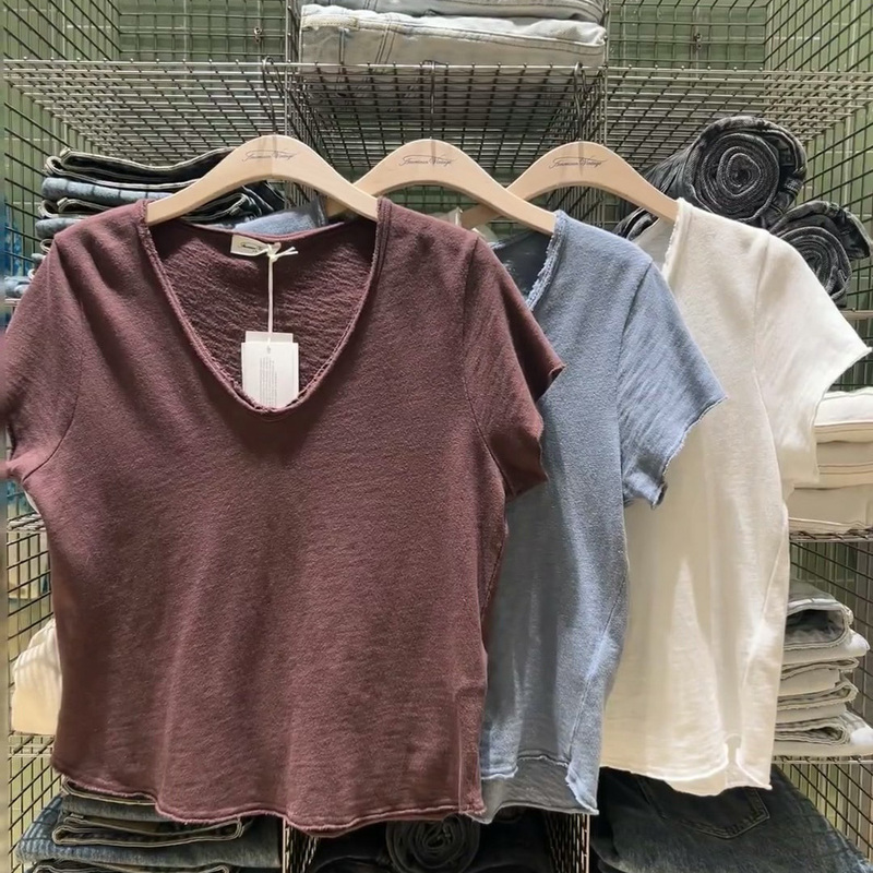 Spring and Summer Americ@N Vint@Ge American Retro Celebrity Style Casual Short-Sleeved Breathable Linen T-Shirt