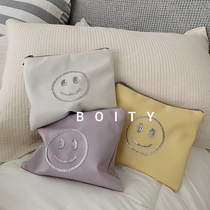Mohe Korea BOITY cute sequins smiley face makeup bags ins wind portable large capacity containing bag handbags women