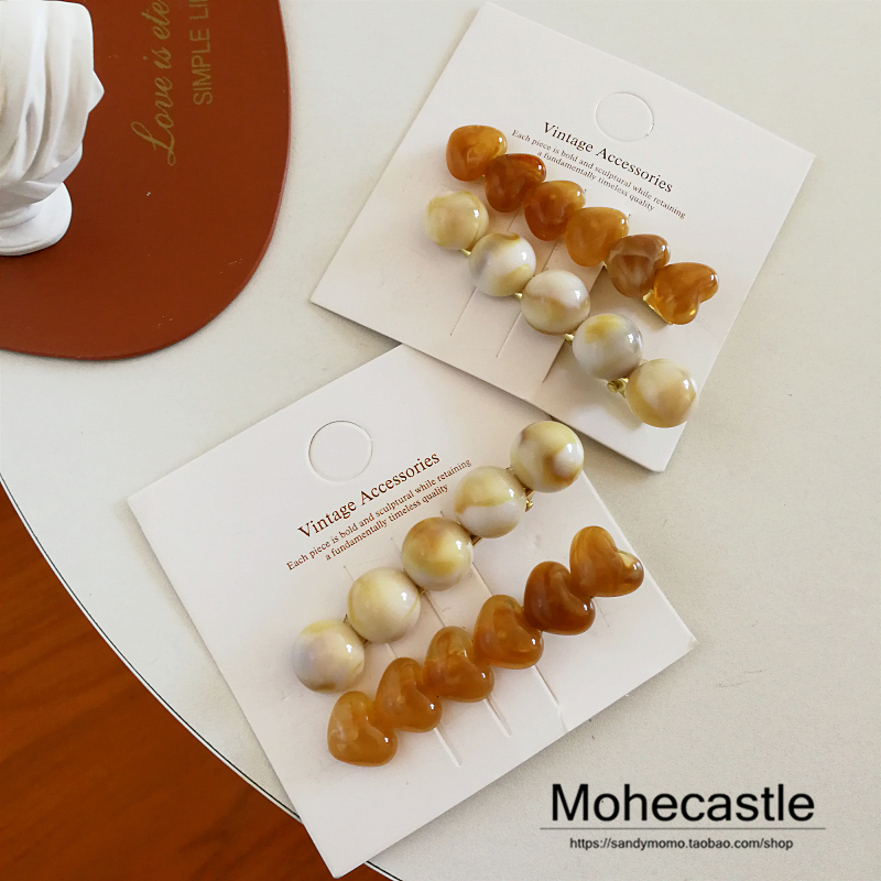Retro amber color ~ Korean bean-bean loving acrylic hair clip and sea clip edge clip duckbill clip and hairpin clip children