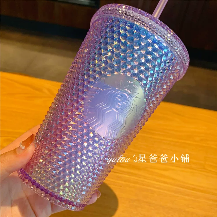 Чайная чашка Starbucks на Рождество, фиолетовый пластиковый стакан со стеклом, 2020, градиент