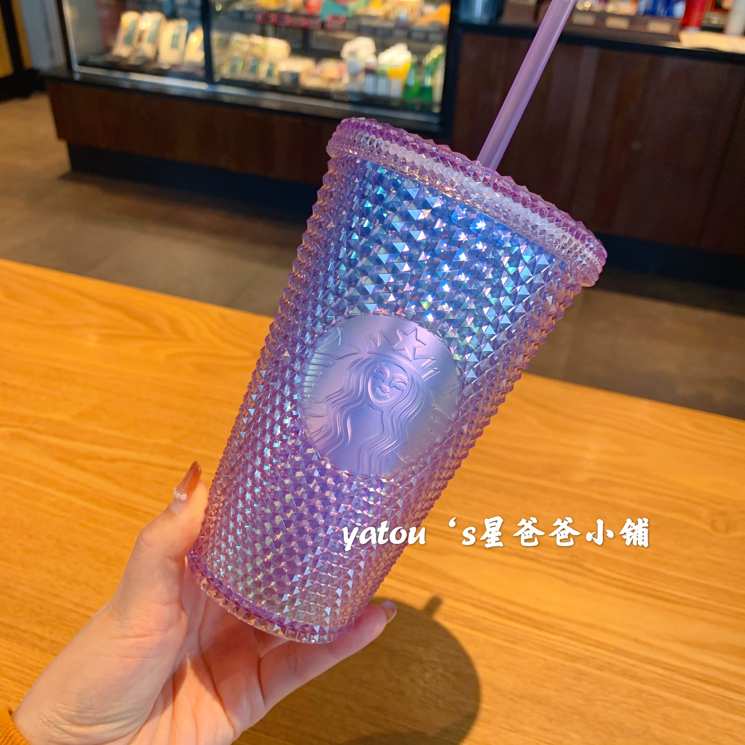 Чайная чашка Starbucks на Рождество, фиолетовый пластиковый стакан со стеклом, 2020, градиент