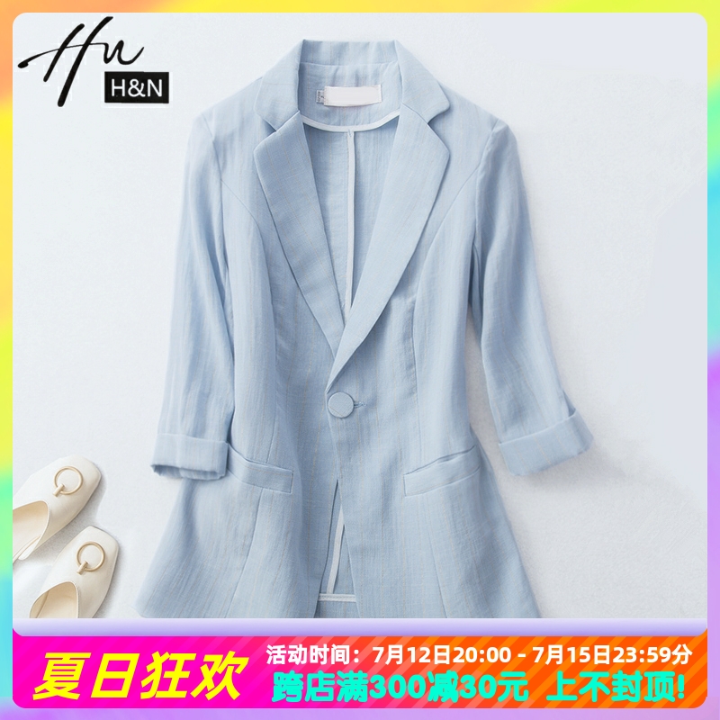 Linen suit jacket Women's thin section 2022 Summer new 70% sleeves small subshort streaks cotton linen Little Western suit