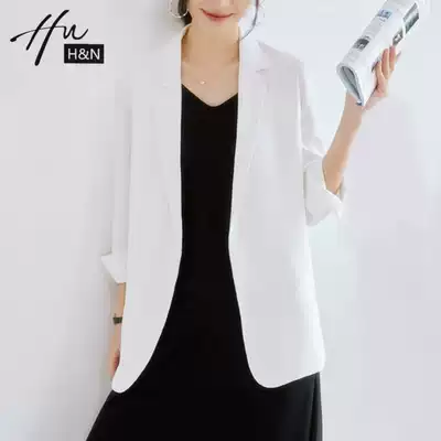 White blazer Women's Spring and Autumn New loose temperament Joker medium and long version casual chic small suit women's coat