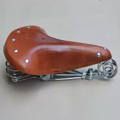 Vintage vintage elephant nose three spring bicycle saddle seat cushion Brown cowhide leather leather seat cushion car seat cushion modification
