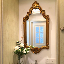 European retro gold bathroom mirror makeup mirror Bathroom sink wall-mounted bathroom mirror carved old dressing mirror