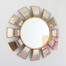 Decorative mirror round iron fireplace mirror American metal antique mirror living room entrance background wall decorative mirror mirror