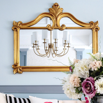 European and American light luxury bathroom bathroom mirror horizontal carved antique old porch mirror restaurant Wall decorative mirror