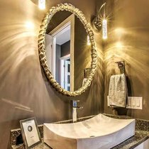 American oval bathroom mirror bathroom mirror light luxury makeup mirror vanity mirror champagne color wall hanging porch decorative mirror