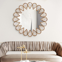 ins Nordic luxury stainless steel shell round mirror restaurant wall-mounted porch mirror Net red soft model room decorative mirror