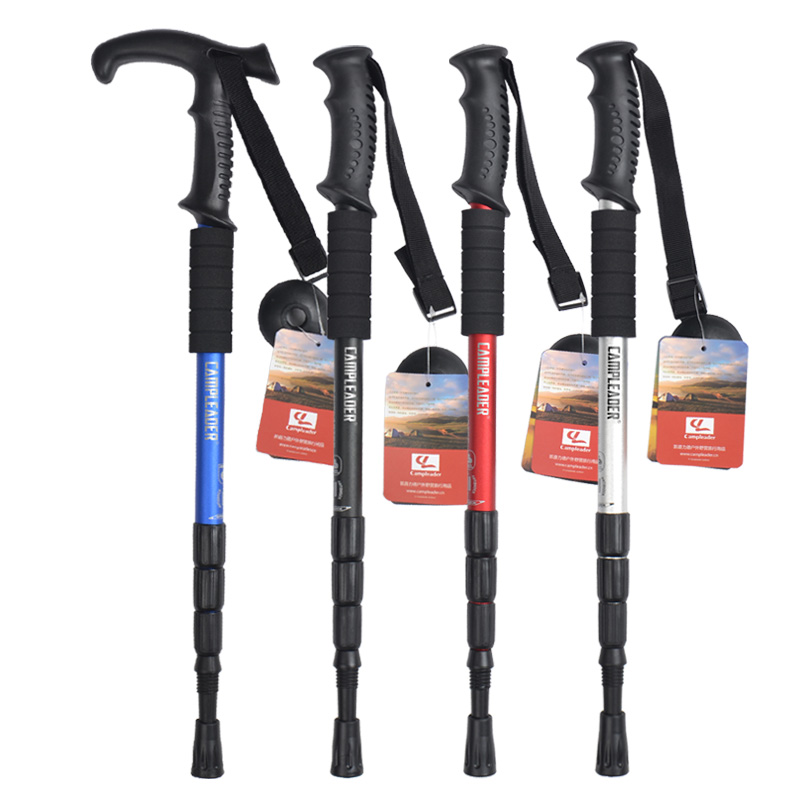 アウトドア旅行トレッキングスティック伸縮式高齢者用スティック登山松葉杖アルミ合金ハイキングスティック杖4セクションスノースティック