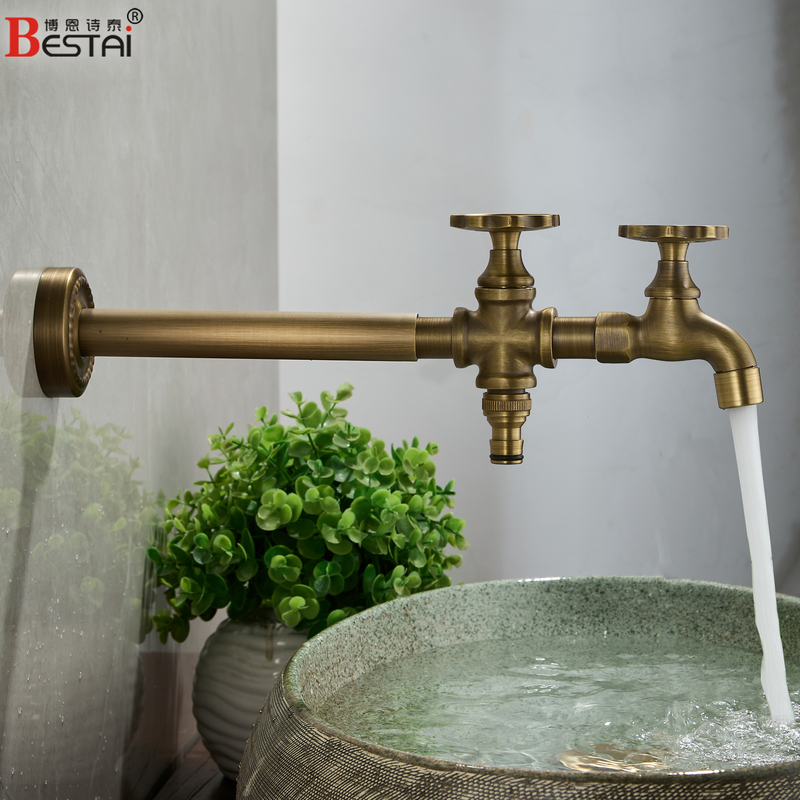 Antique-Style Wall-Mounted Outdoor Faucet, Frost-Resistant, for Outdoor Balcony, Mop Sink, Laundry Sink, Single Cold Water, Extendable, Retro Antique-Style Wall-Mounted Outdoor Faucet, Frost-Resistant, for Outdoor Balcony, Mop Sink, Laundry Sink, Single Cold Water, Extendable, Retro