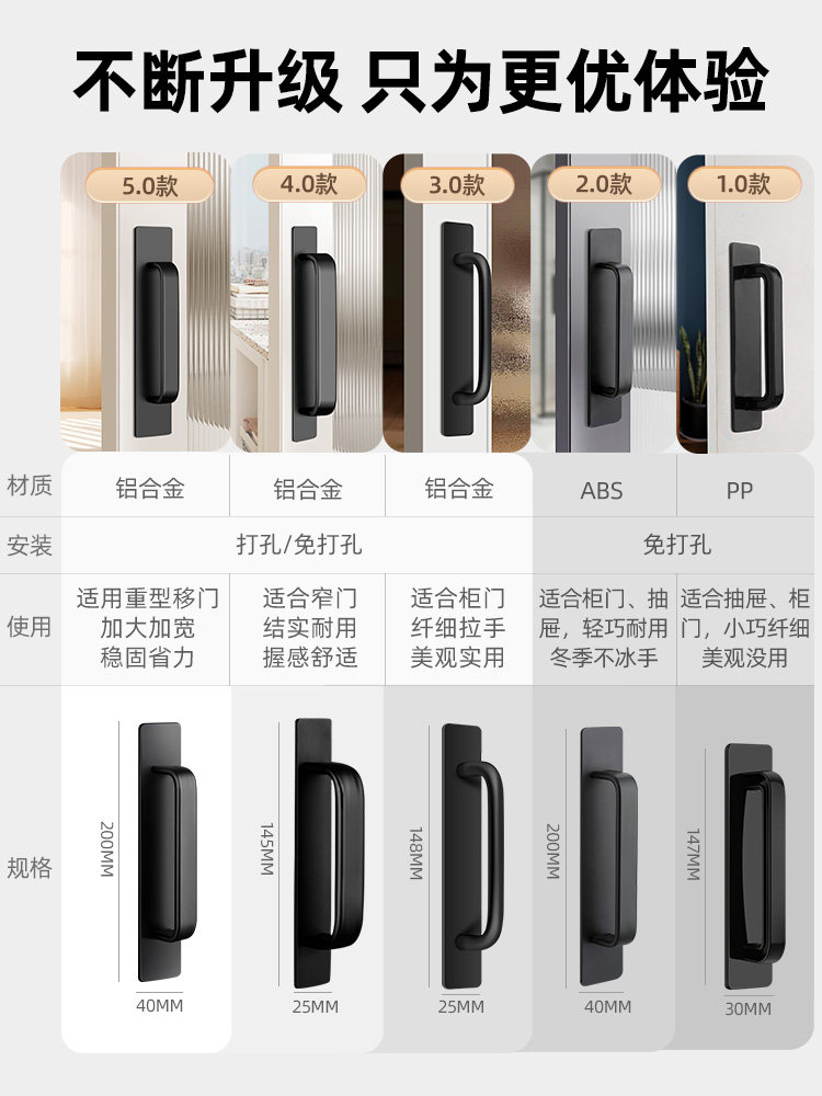 No-Drill Glass Door Handle, Balcony Sliding Door Handle, Window Sliding Door Simple Handle, Wardrobe Cabinet Handle, Adhesive
