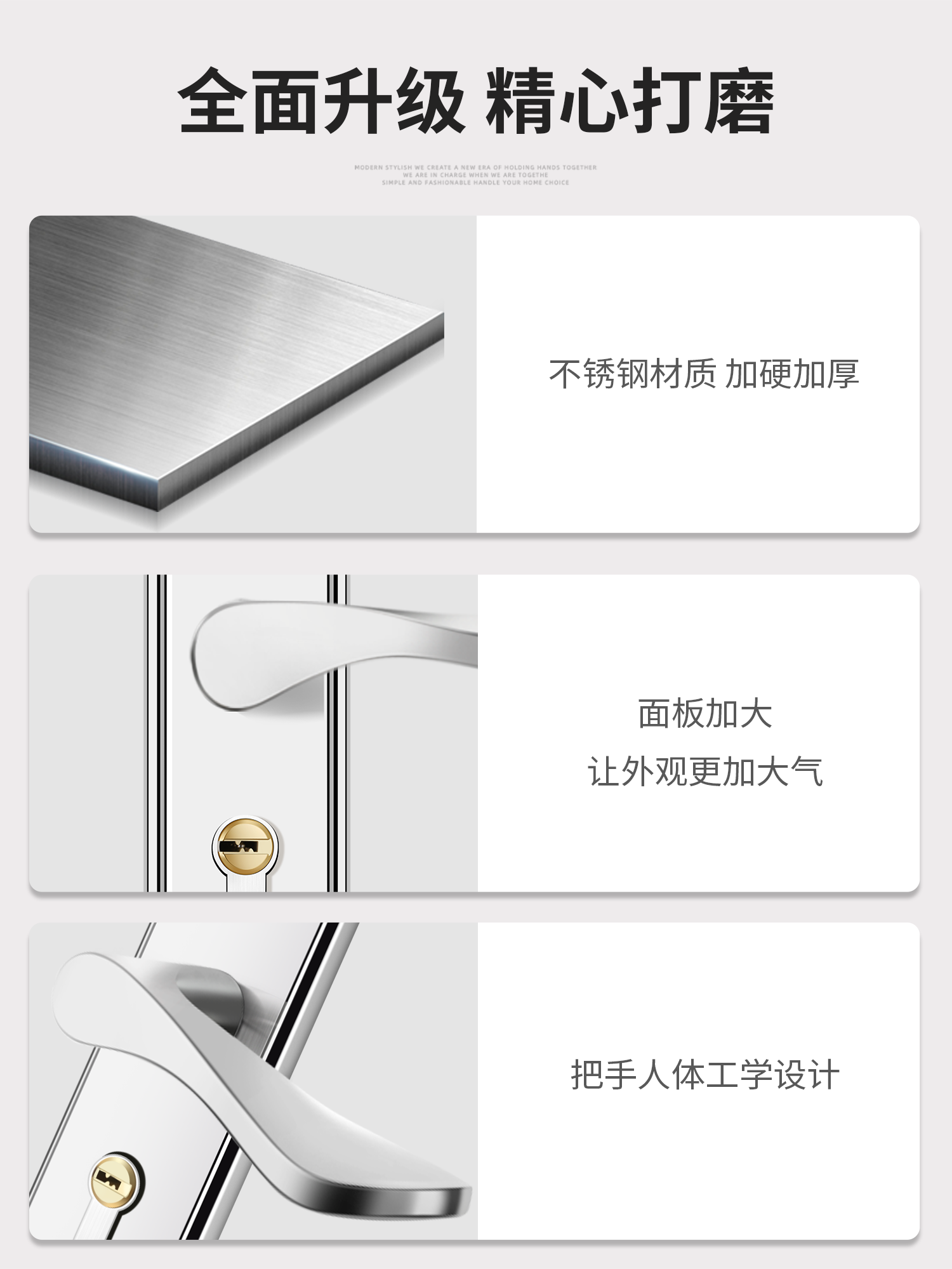 Bedroom Door Lock, Wooden Door, Universal for Home Use, Room Interior Door Handle, Stainless Steel, Old-Fashioned Silent Lock Set