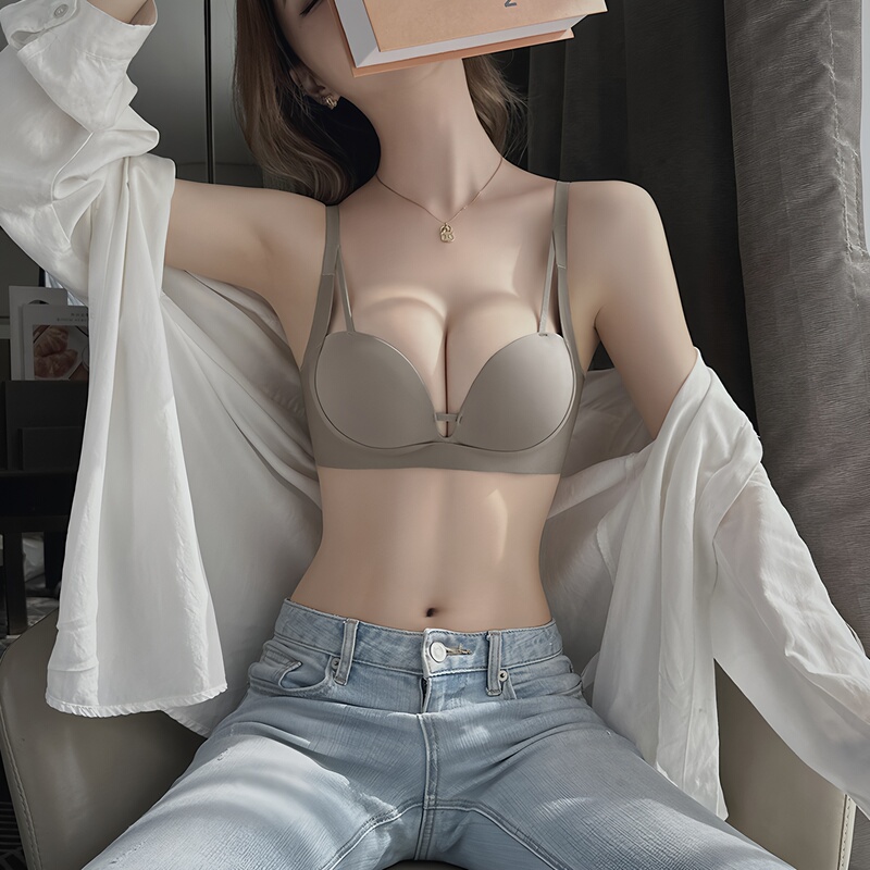 Mk Seamless Bra Set for Small Busts, Enhancing and Gathering Effect, Deep V Design, Supporting Side Breasts, Summer Special Bra and Panty Set for Flat Chests