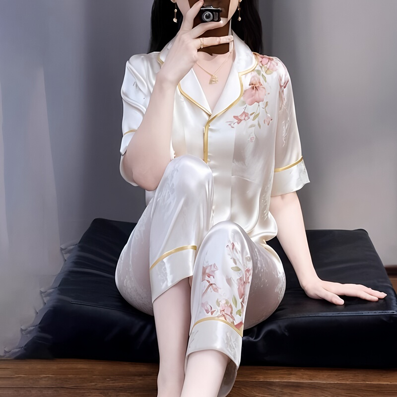 Mk Mulberry Silk Pajamas 2026 Spring/Summer New Style Women's High-End Comfortable Short-Sleeved Long Pants Homewear Set
