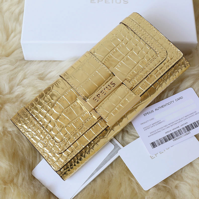 Epeius Luxury Wallet for Women, Epeius, Bold Personality, Gold Wallet, Crocodile Pattern, Top-Grain Leather Epeius Luxury Wallet for Women, Epeius, Bold Personality, Gold Wallet, Crocodile Pattern, Top-Grain Leather