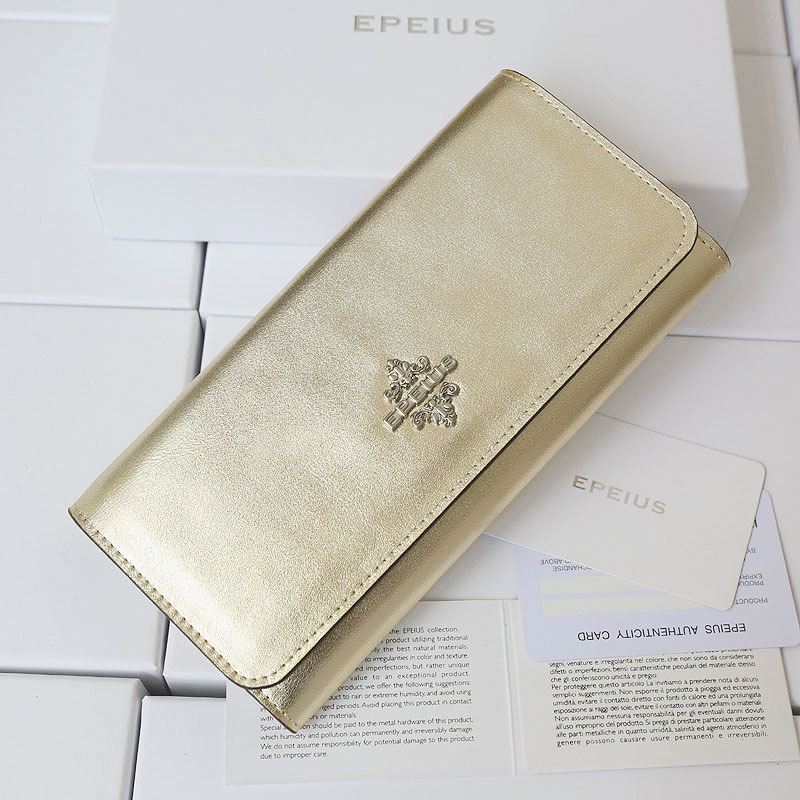 Epeius Wallet Full Top Layer Soft Cowhide Luxury Light Gold Wallet Long Wallet Gift