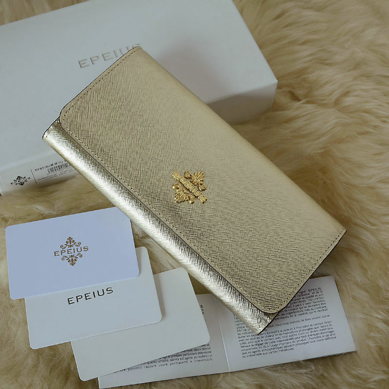 New Wallet, Aipushi Light Gold Cross-Pattern First-Layer Cowhide Long Wallet, Structured Wallet, Women's Leather Bag