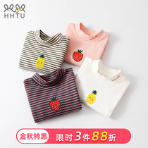 HHTU girl half high collar base shirt spring and autumn childrens stripes base shirt autumn foreign baby long sleeve T-shirt