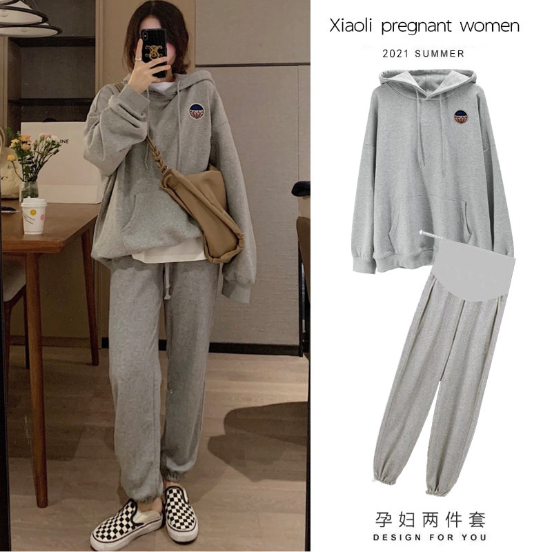 Pregnant women's autumn clothing suit stylish style 2022 new ocean gas mesh red necropolis sweatshirt with two sets of spring and autumn