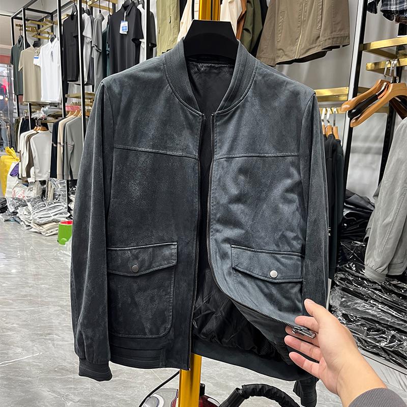 H Label Cut Label! Spring and Autumn Men's Suede Imitation Leather Jacket with Baseball Collar, Slim Fit for Young People H Label Cut Label! Spring and Autumn Men's Suede Imitation Leather Jacket with Baseball Collar, Slim Fit for Young People