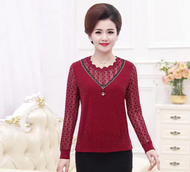Áo sơ mi mùa thu và trung niên của phụ nữ và áo cánh mỏng