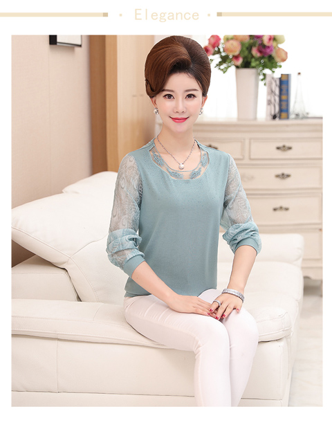 Phụ nữ trung niên và trung niên mùa thu 2017 áo mới chạm đáy 40-50 tuổi mẹ tải áo thun voan dài tay thời trang tuổi trung niên cao cấp
