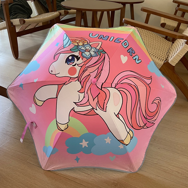 Children's Unicorn Umbrella Sunshade for Boys and Girls, Elementary School Students, School Supplies, Kindergarten Safety, Rounded Corners, Long Handle Sun Umbrella
