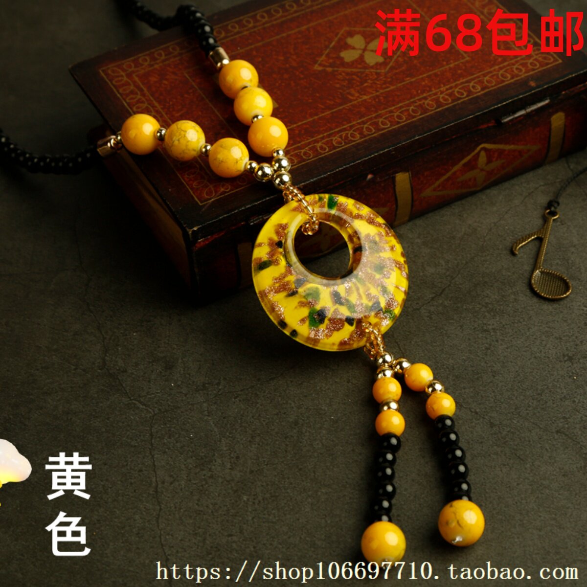 Wholesale Glass Necklace Glass Sweater Chain Glass Jewelry Round Glass Necklace Sweater Chain Retro Wild Accessories