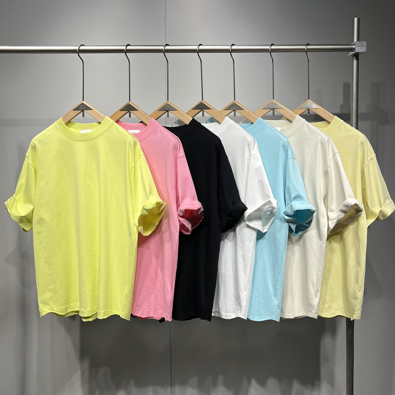 Trendy Brand Heavyweight Pure Cotton 300g Short-Sleeve T-Shirt Unisex Loose Fit Drop Shoulder Bright Color Large Size Top