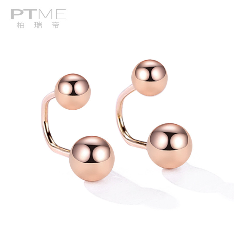 Pure Silver Ear Clip Without Earhole Woman South Korea Brief Rose Gold Earbone Clip Earrings Round Pearl Ball with small ear decoration 