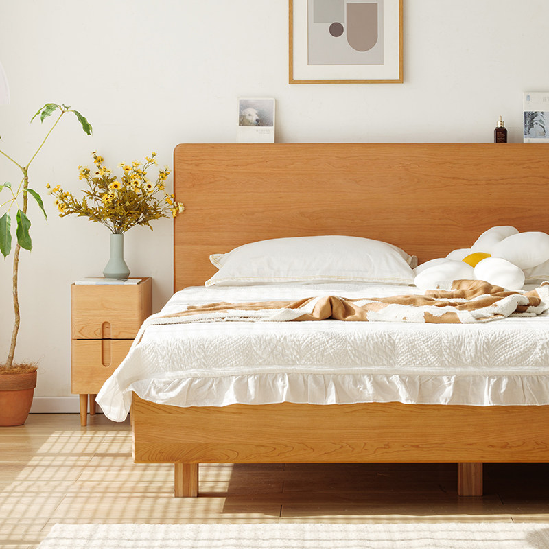 Aijiajia suspended bed Nordic solid wood bed 1 5 meters Japanese simple cherry wood oak 1 8 log double bed