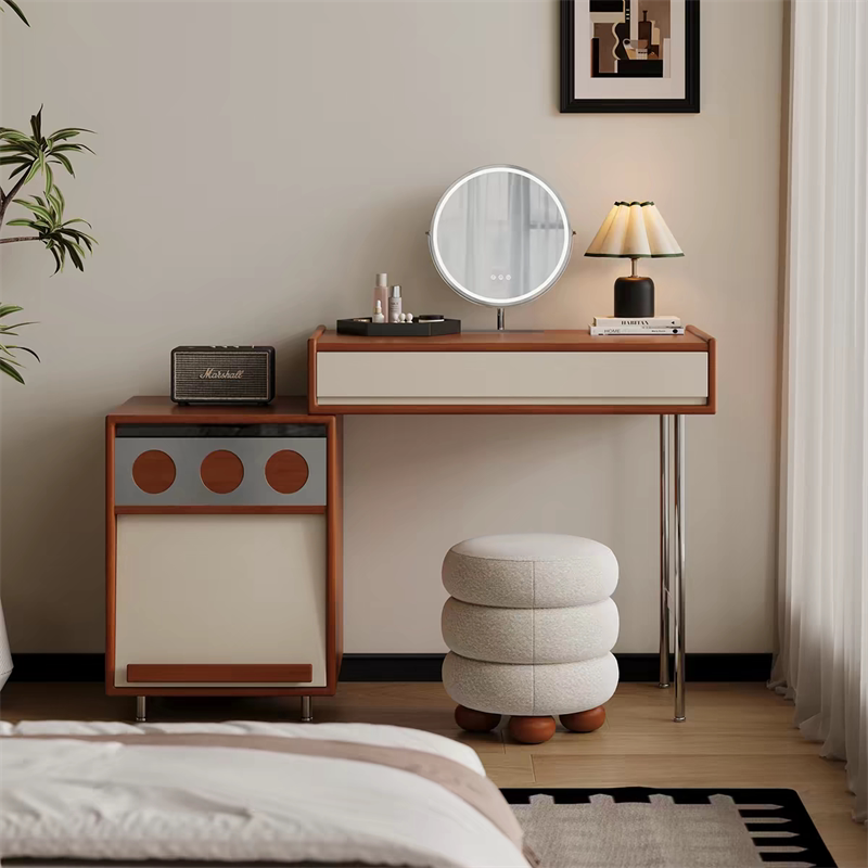 Solid Wood Dressing Table Bauhaus Style Bedroom Vanity Table Integrated Extended Desktop Vintage Small Apartment Storage Cabinet Solid Wood Dressing Table Bauhaus Style Bedroom Vanity Table Integrated Extended Desktop Vintage Small Apartment Storage Cabinet