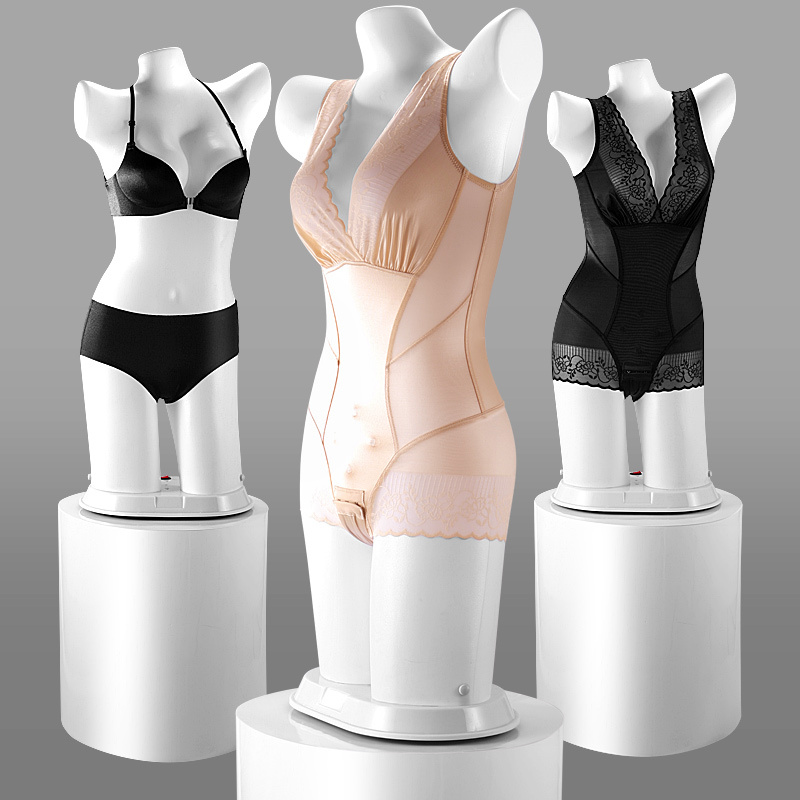 Female Mannequin for Body Shaping Clothing, Led Lighted Plastic White Window Display Mannequin for Lingerie, Rotating Lighted Model