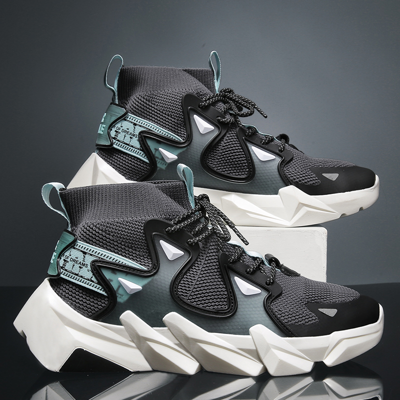 GreyThick bottom Daddy shoes Mesh surface Flying weaving 2021 summer ventilation Korean version trend Hip hop personality student Socks and shoes male