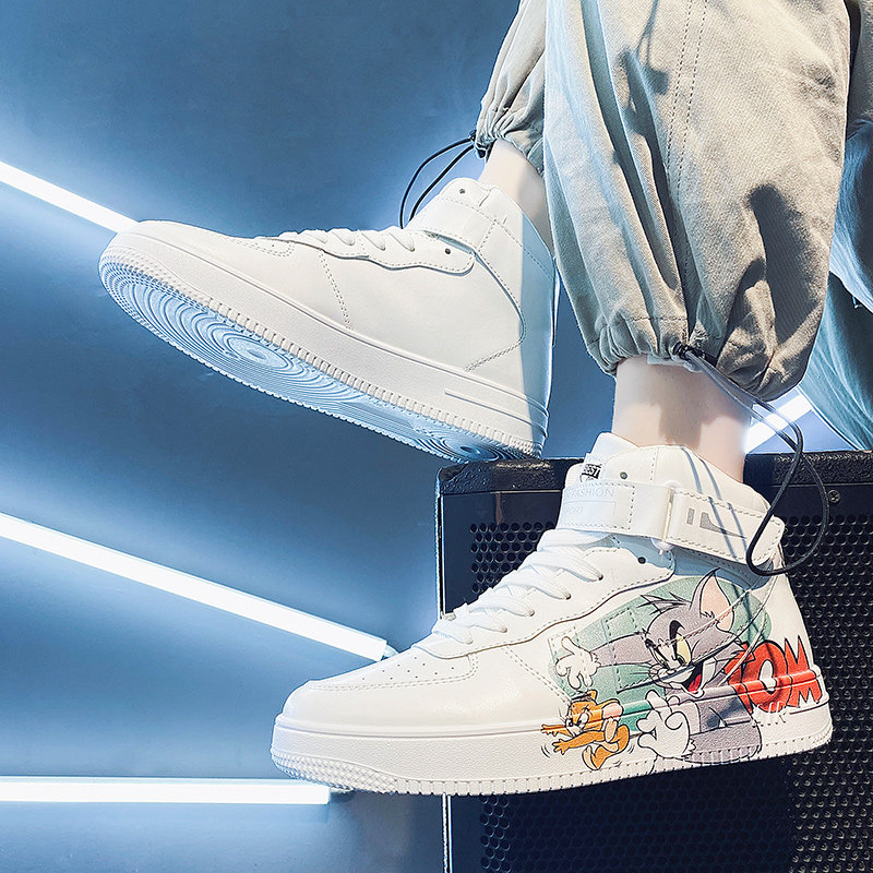 Tom and Jerry anime joint shoes men's 2022 summer high-top shoes aj Air Force No. 1 board shoes couple white shoes