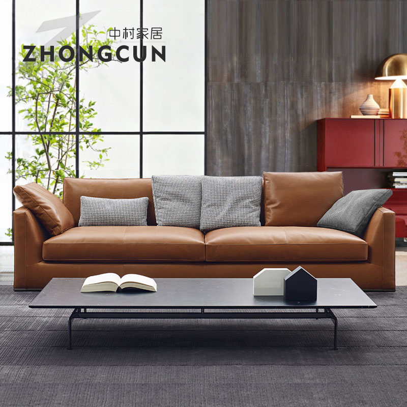 Sofa small apartment simple modern Nordic first layer cowhide leather sofa combination three-person leather art sofa