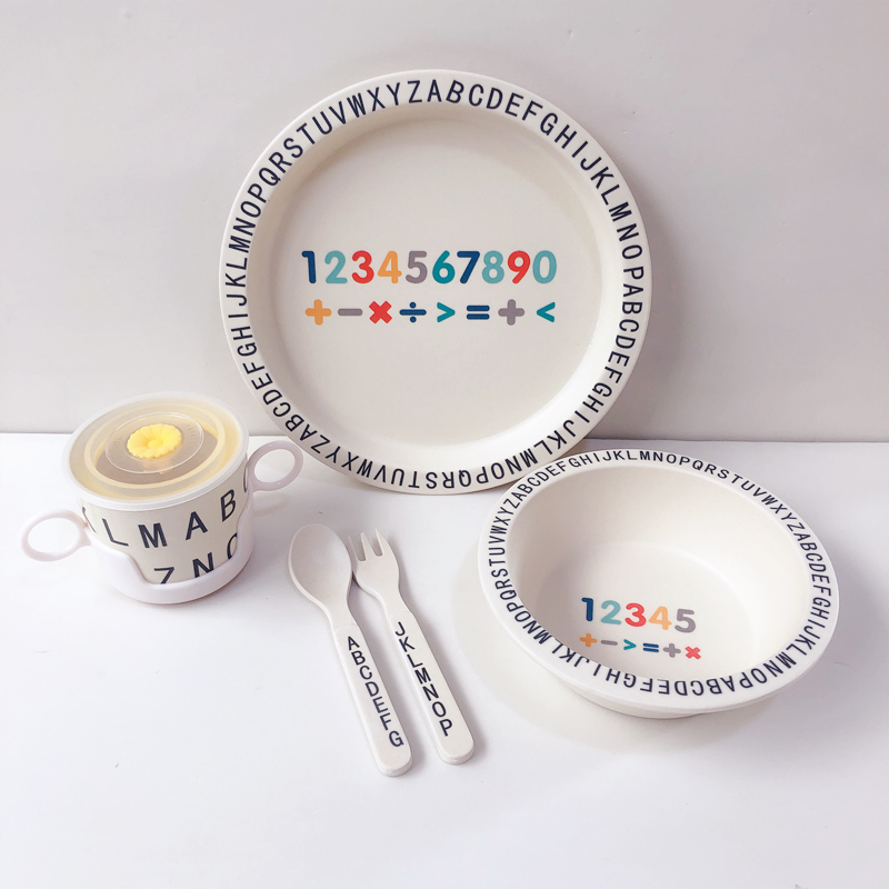 Orange Kerr Bamboo Fiber Kindergarten Restaurant Baby Children's Plate Bowl Cup Fork Spoon Divided Plate Tableware Set