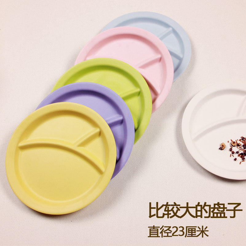 Bamboo fiber children's tableware candy-colored separation plate children's western food plate baby fruit plate shallow plate over 2 years old