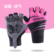 Pair summer bicycle gloves riding gloves female shock-absorbing anti-skid mountain bike road car equipped with half finger gloves