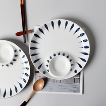 Japanese dumpling plate Creative household with vinegar plate grid plate Ceramic tableware Net red dish plate Personality dumpling plate