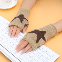 Half Finger Glove Autumn Winter Knit Wool Cord Korean Version Warm short and half-cut computer dew refer to no finger Gloves Lady