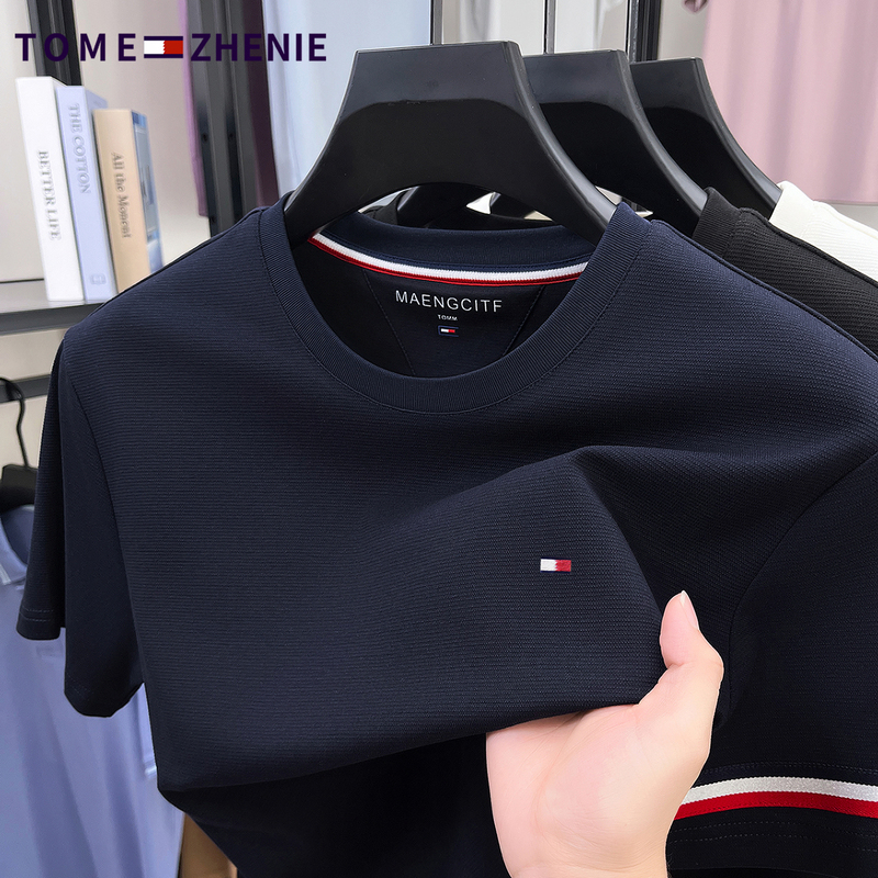 Tome Zhenie/Tommy Round Neck Short-Sleeved T-Shirt Men's Summer New Casual Versatile Cotton T-Shirt Top
