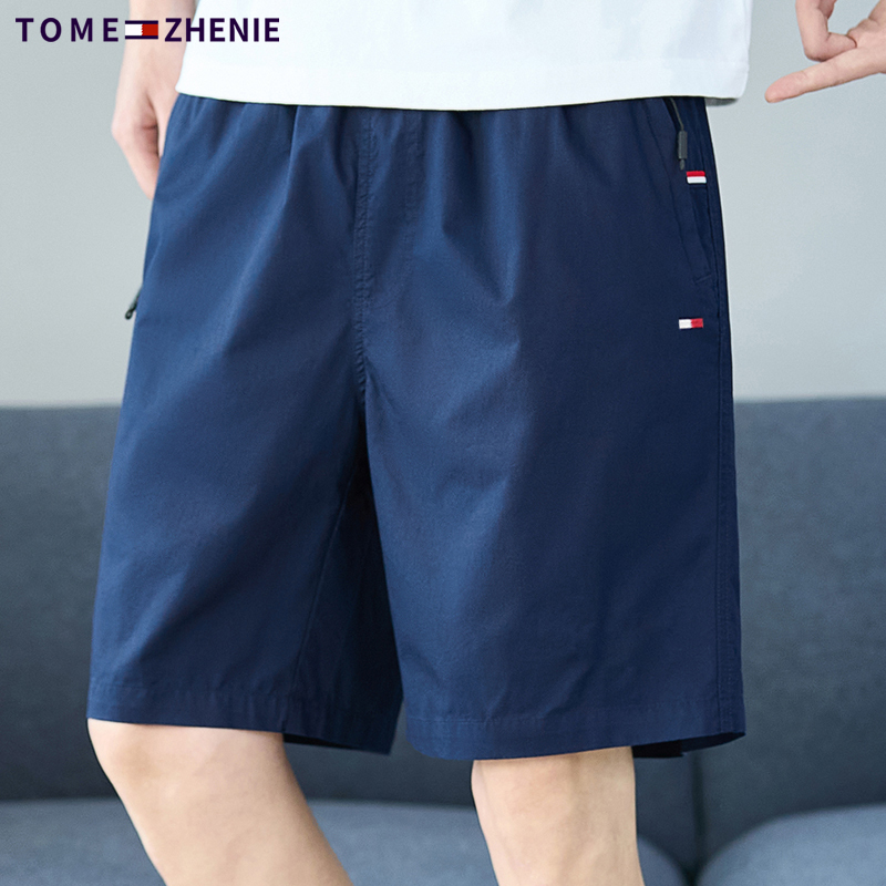 American Tommy Solid Color Summer Pure Cotton Five-Point Shorts Men's Straight Casual Shorts Comfortable Sports Beach Pants Men