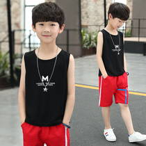 Childrens clothing boys summer vest suit 2021 new childrens sleeveless shorts two-piece set middle and big children 10-12 years old