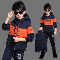 Boys autumn and winter suits childrens sweater three-piece set 2021 new boy thickened middle and big childrens trendy handsome trend