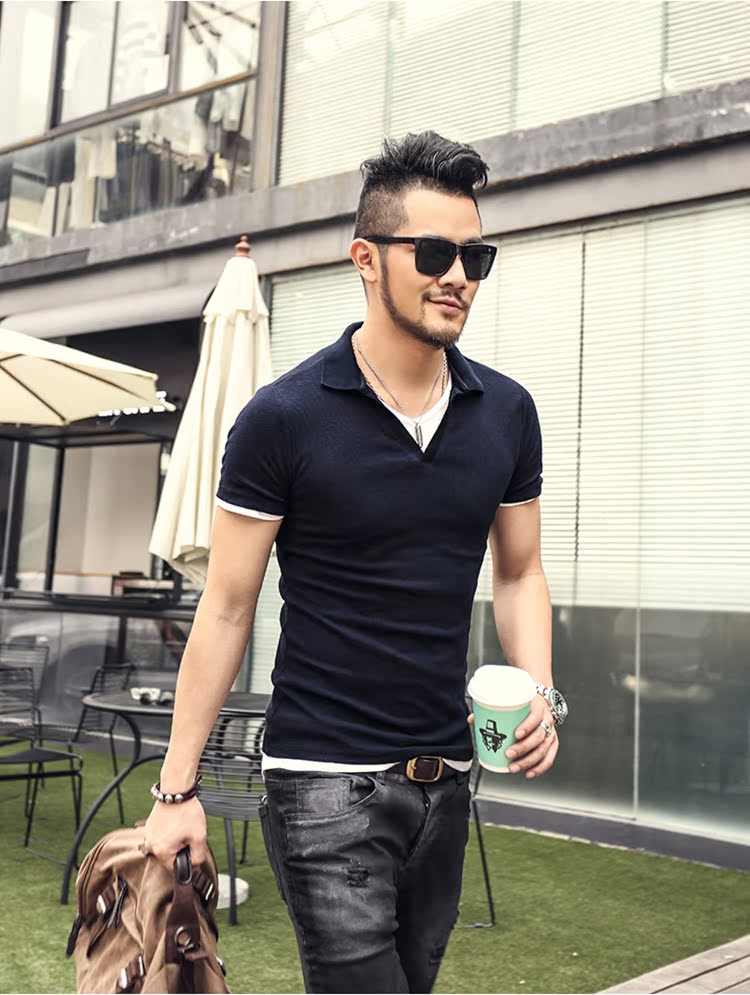 Mùa hè mới phong cách Cotton đứng cổ áo sơ mi polo nam Màu rắn lọt khe vạt áo ngắn tay Paul PL005 áo polo có cổ