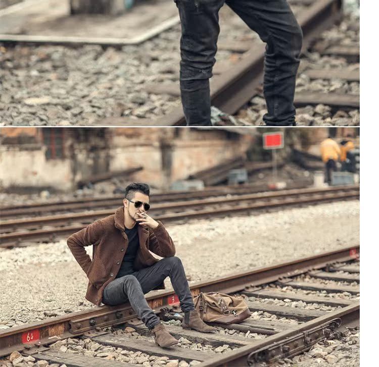 Áo khoác lông mùa đông cho nam sang trọng đứng cổ áo khoác ngắn Áo khoác lông cho nam - Cao bồi đồ nam đẹp