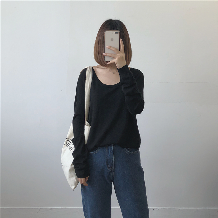 Muzi 18 mùa thu / vòng cổ / cổ chữ V Kiểu cổ điển không quá nhiều để mặc! Áo len dài tay nữ màu đen áo khoác cardigan nữ cao cấp