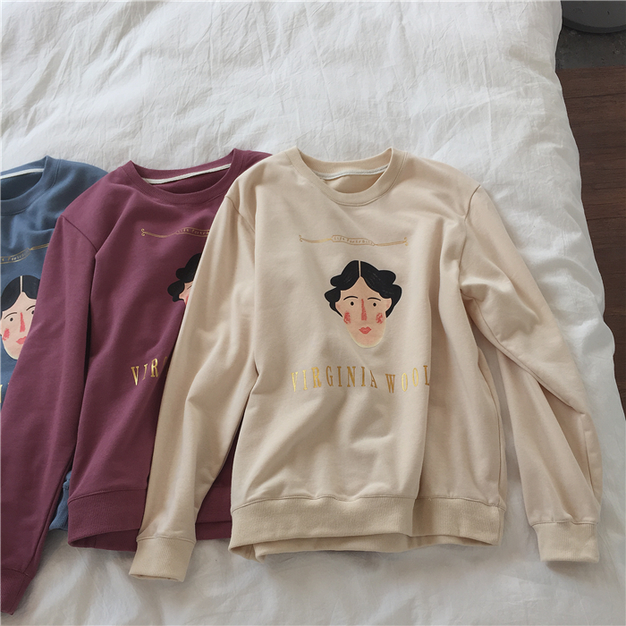 Muzi 18 mùa thu / hoa mai / sương mù màu xanh / tím cotton in chân dung giản dị hoang dã áo len dài tay áo len nữ áo khoác nữ hot trend 2020